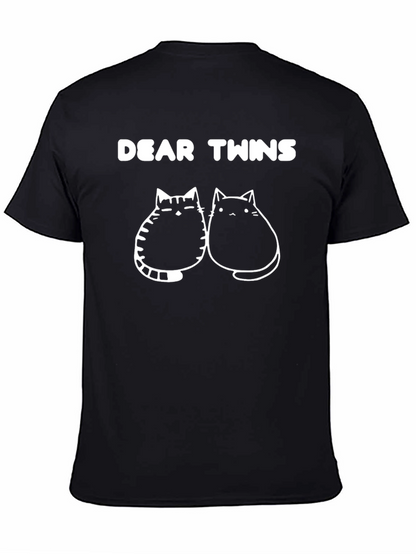 Dear Twins Cat Graphic Tee - Black Cotton T-Shirt