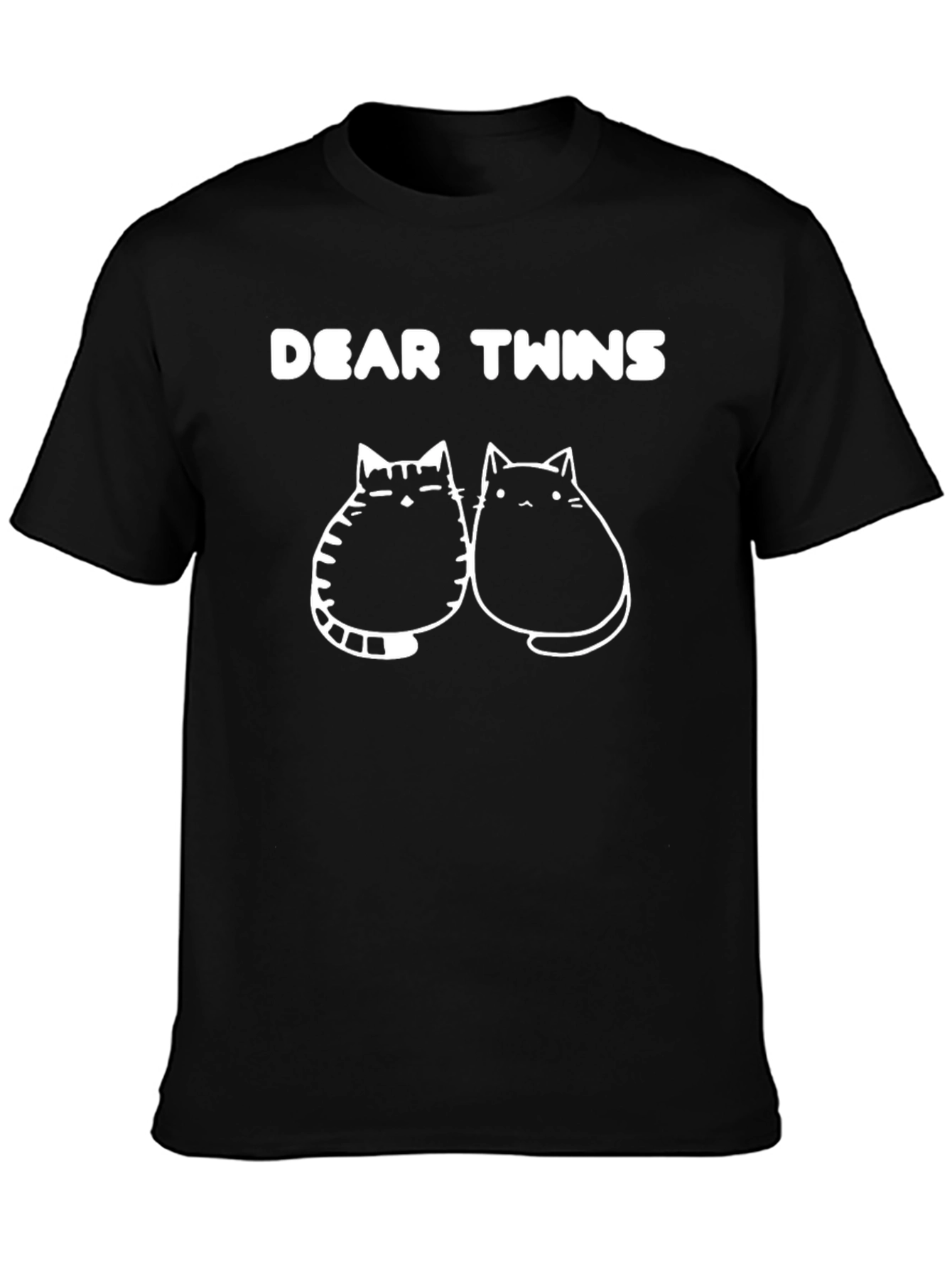 Dear Twins Cat Graphic Tee - Black Cotton T-Shirt