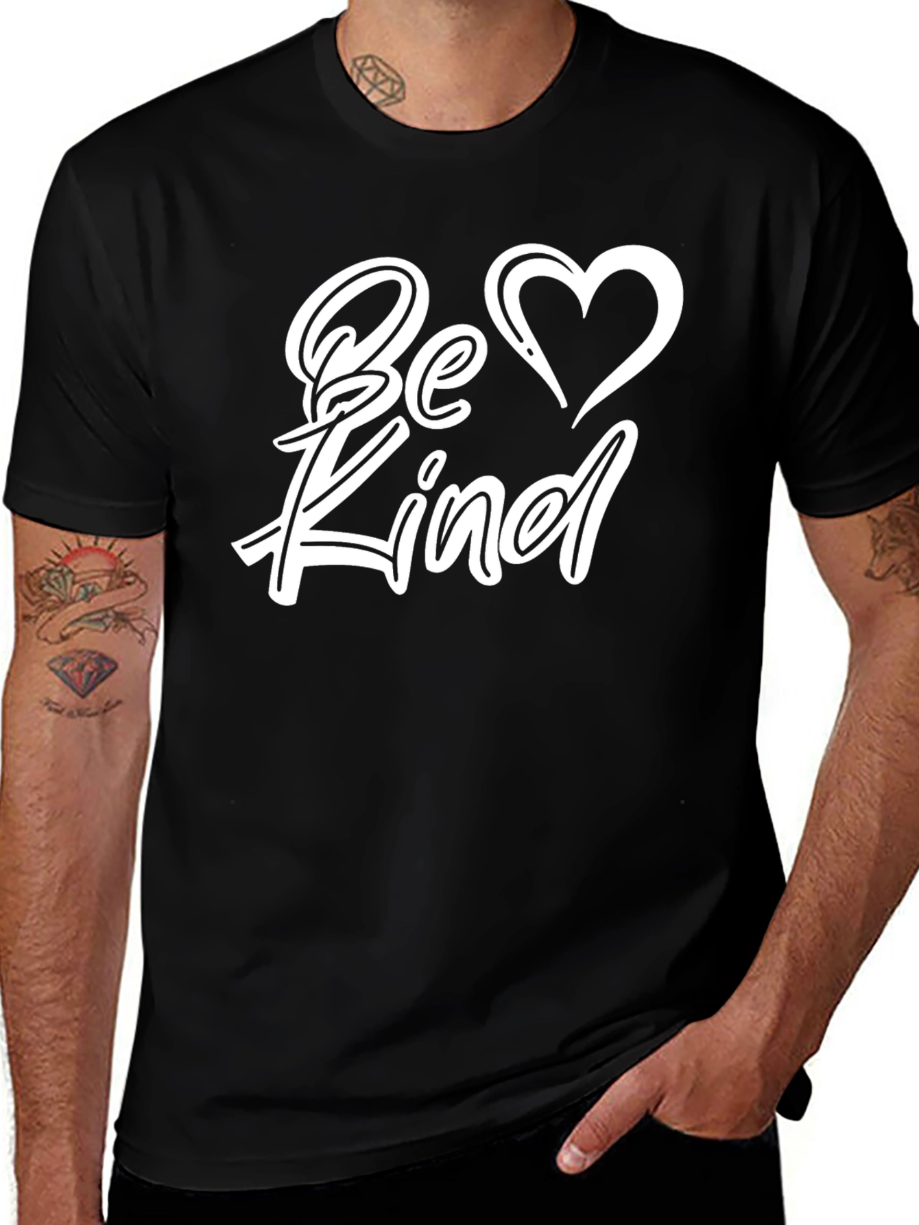 Be Kind Black T-Shirt with Heart Graphic