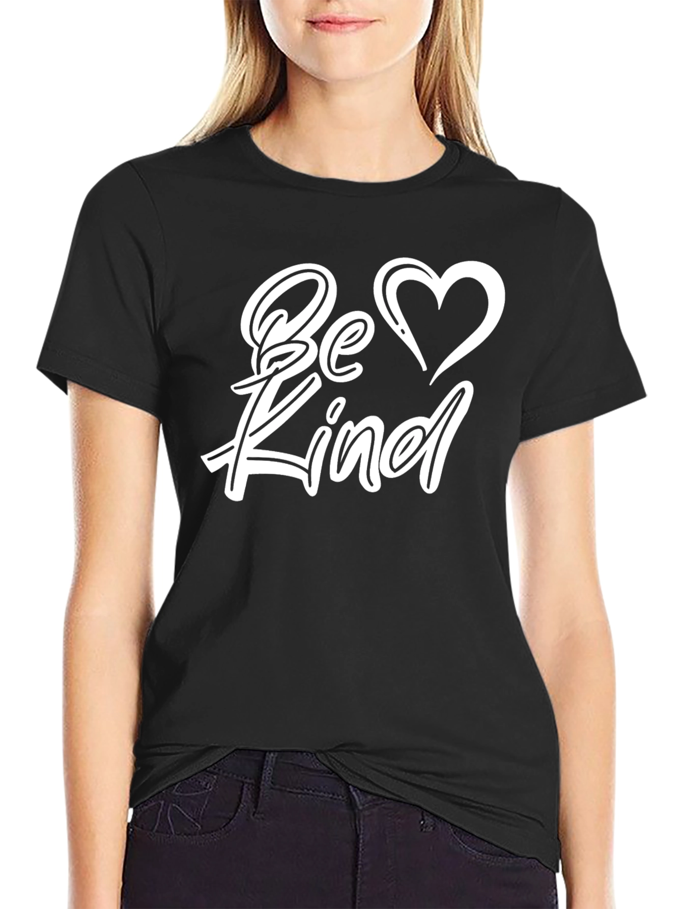 Be Kind Black T-Shirt with Heart Graphic