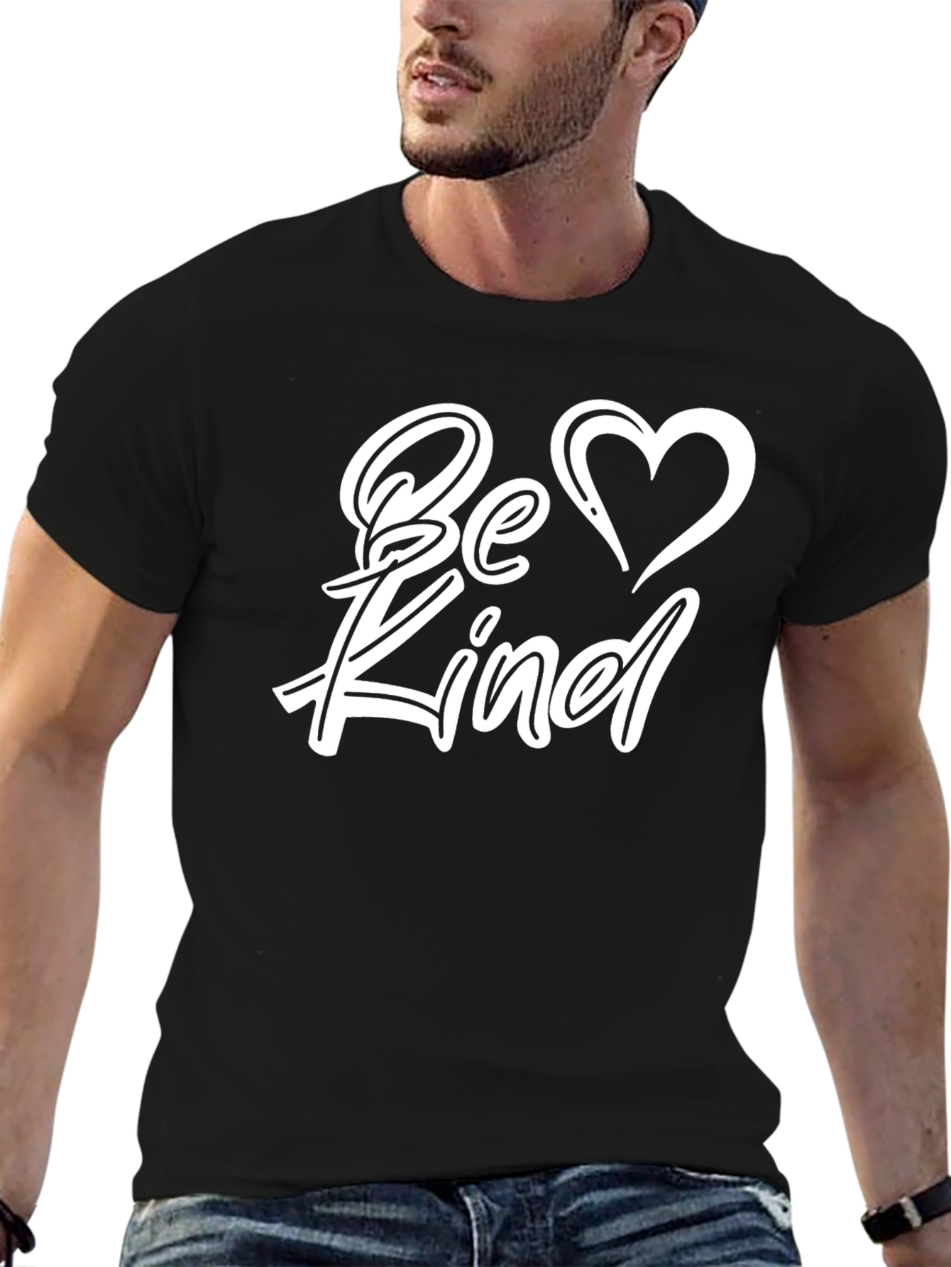 Be Kind Black T-Shirt with Heart Graphic