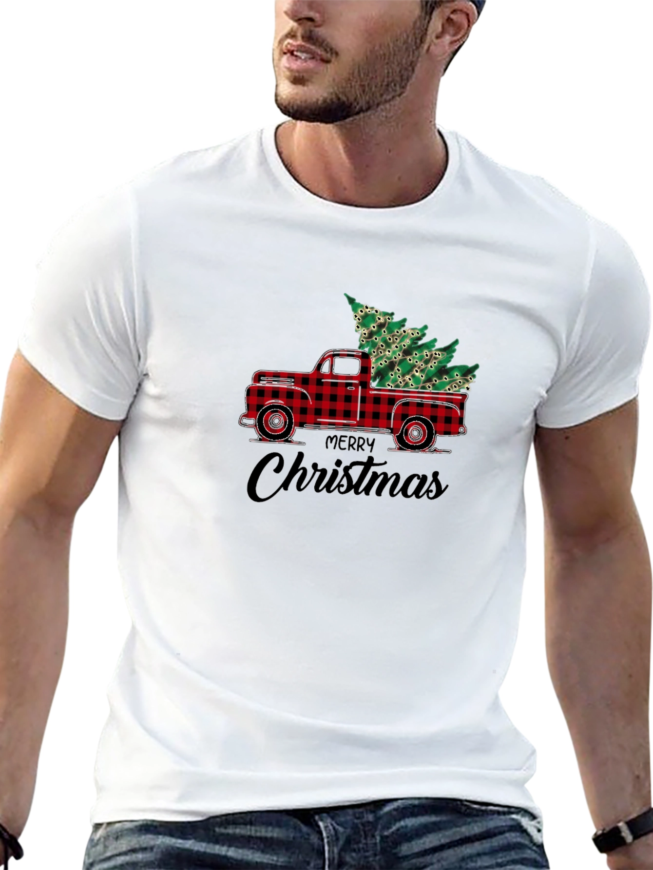 Merry Christmas Plaid Truck T-Shirt
