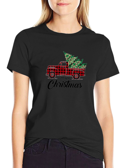 Merry Christmas Plaid Truck T-Shirt
