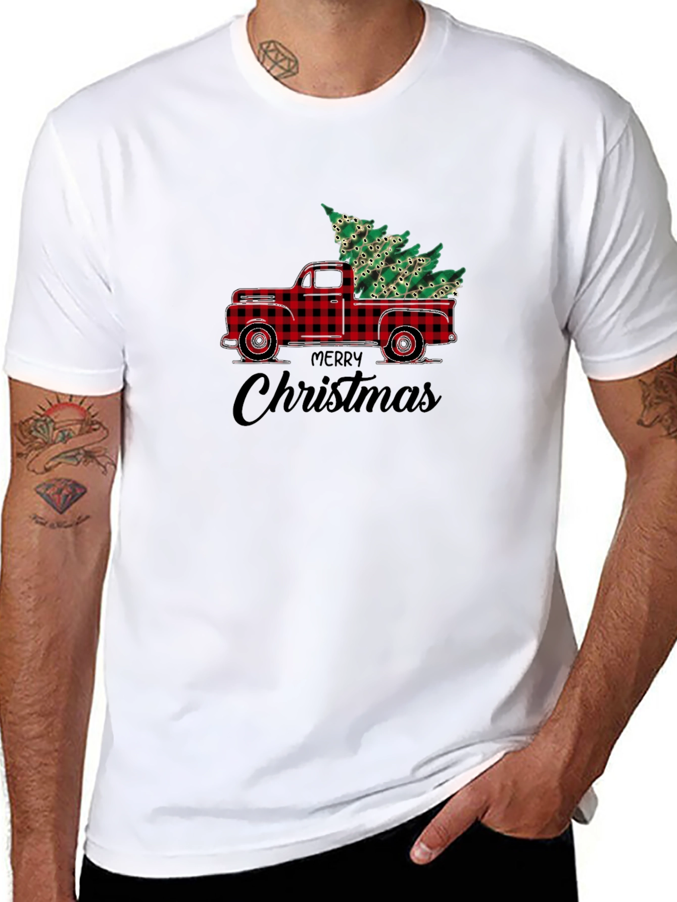 Merry Christmas Plaid Truck T-Shirt