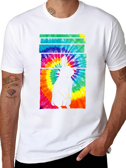 Tie-Dye Rabbit Graphic Tee - Casual Black T-Shirt