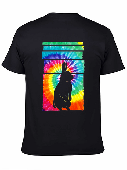 Tie-Dye Rabbit Graphic Tee - Casual Black T-Shirt