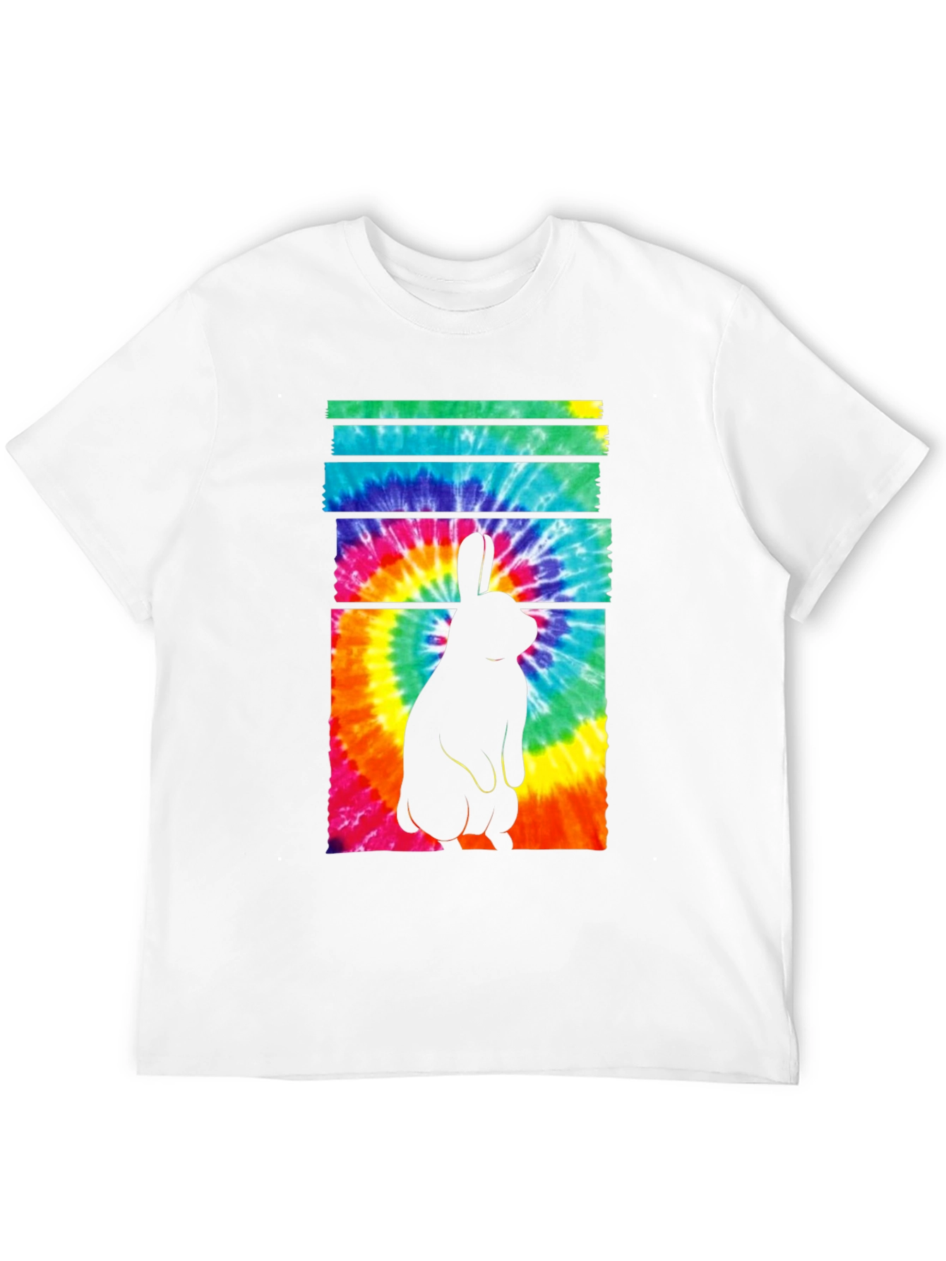 Tie-Dye Rabbit Graphic Tee - Casual Black T-Shirt