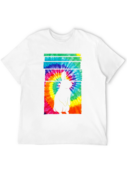 Tie-Dye Rabbit Graphic Tee - Casual Black T-Shirt
