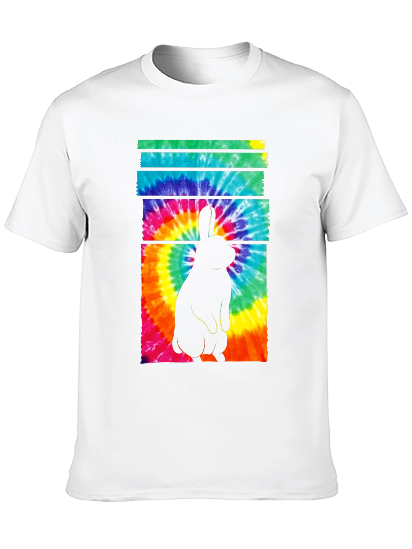 Tie-Dye Rabbit Graphic Tee - Casual Black T-Shirt
