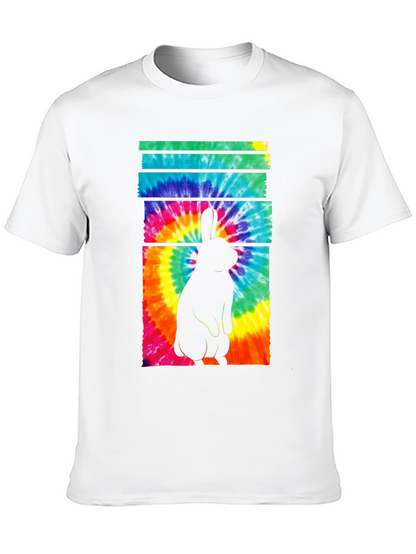 Tie-Dye Rabbit Graphic Tee - Casual Black T-Shirt