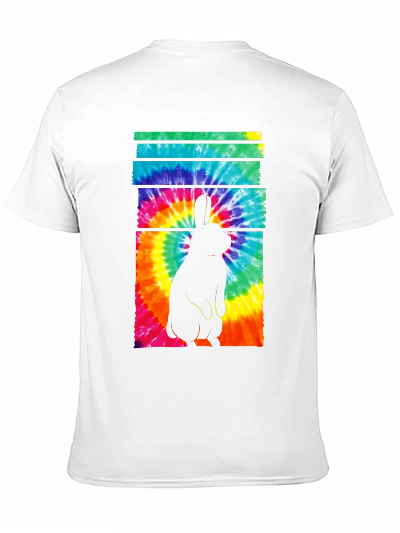 Tie-Dye Rabbit Graphic Tee - Casual Black T-Shirt