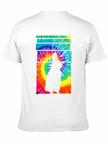 Tie-Dye Rabbit Graphic Tee - Casual Black T-Shirt