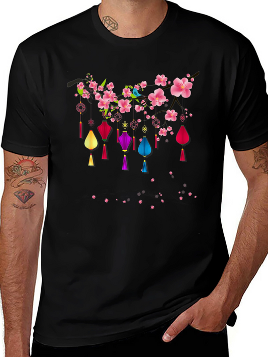 Floral Lantern Graphic Tee - Black