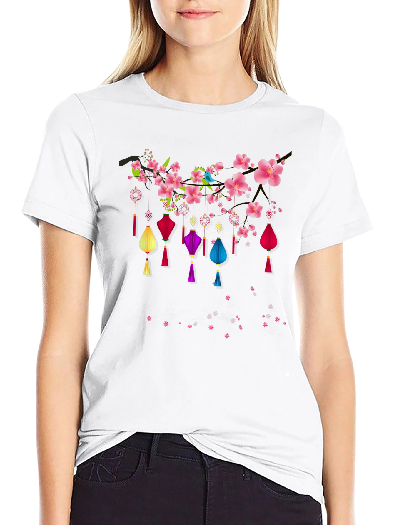 Floral Lantern Graphic Tee - Black