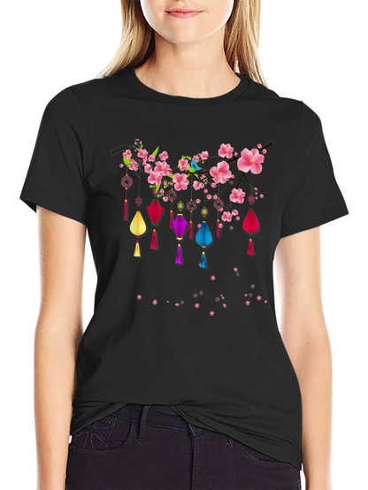 Floral Lantern Graphic Tee - Black