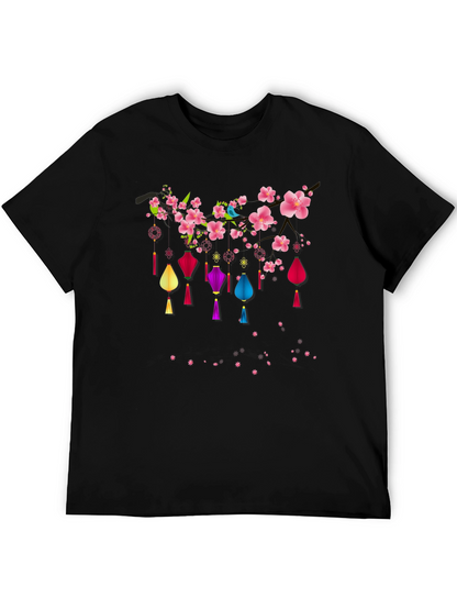 Floral Lantern Graphic Tee - Black