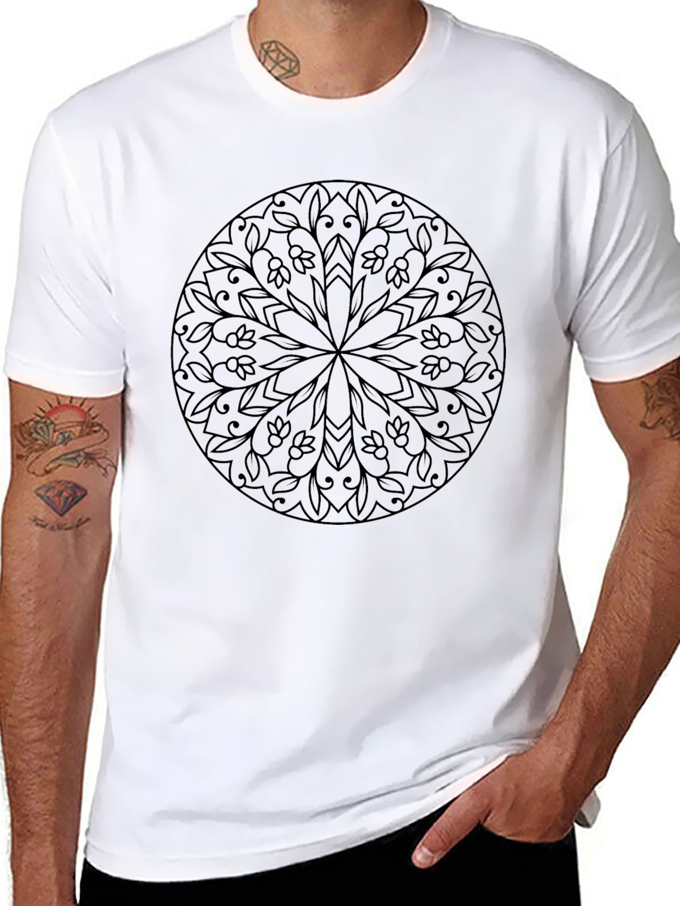 Floral Mandala Graphic Black T-Shirt