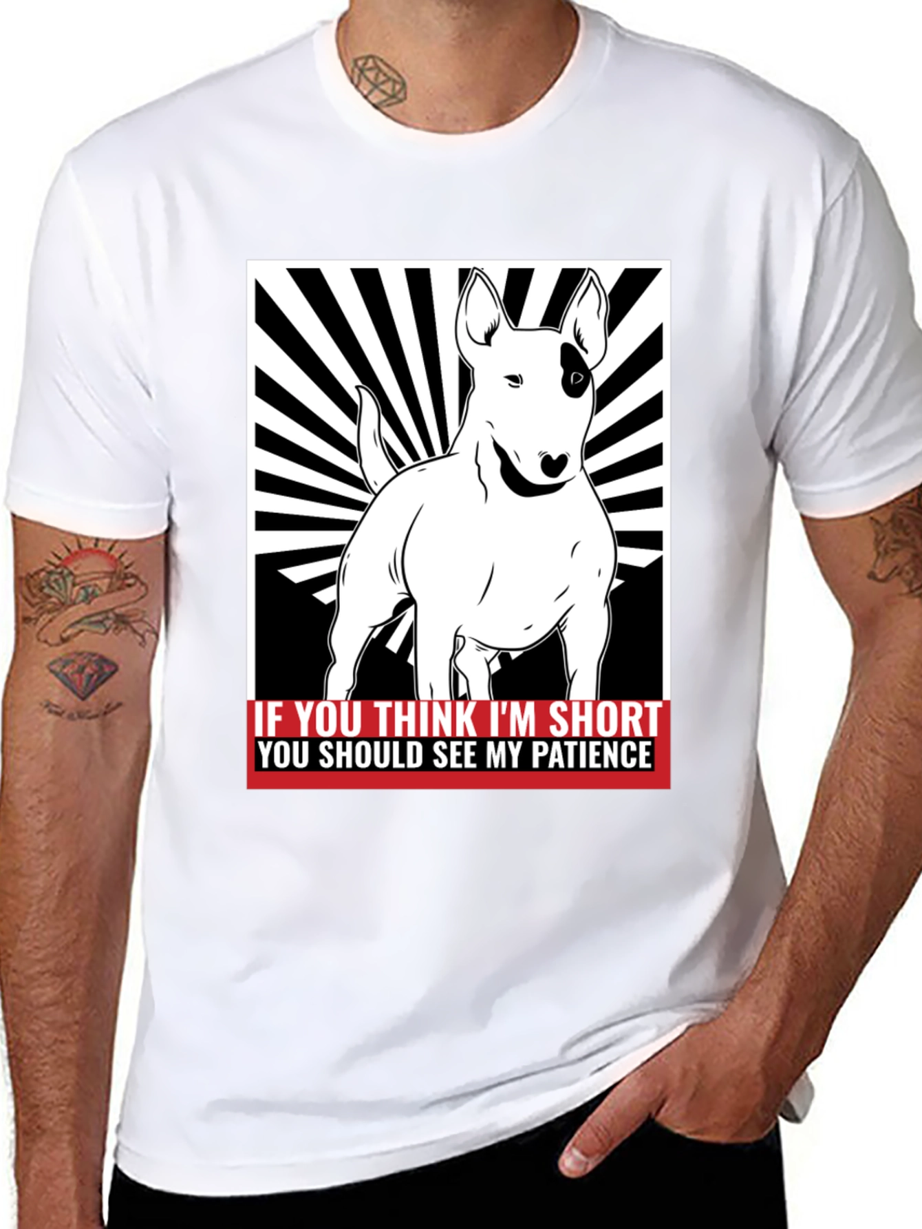 Funny Bull Terrier Short Patience Mens T-Shirt