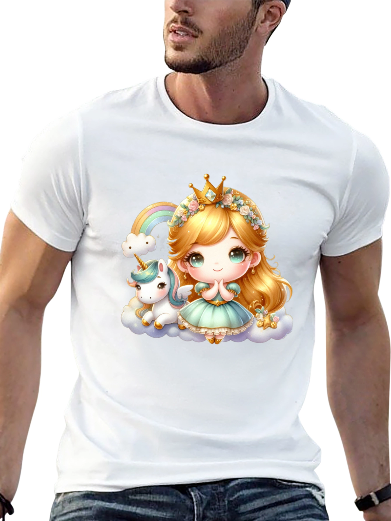 Cute Princess and Unicorn Black T-Shirt