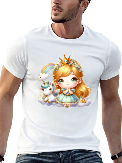 Cute Princess and Unicorn Black T-Shirt