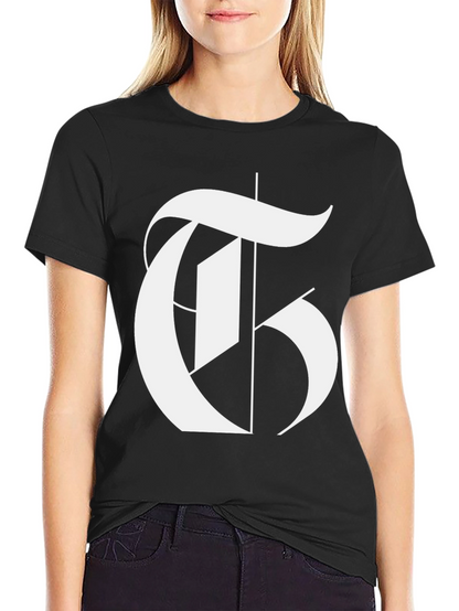 Bold Letter T Graphic Black T-Shirt
