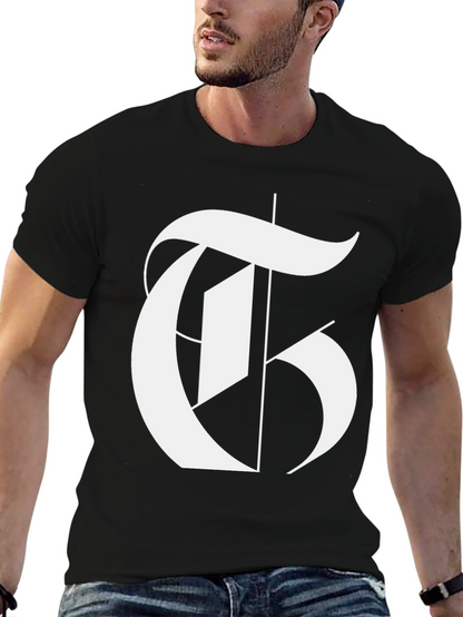 Bold Letter T Graphic Black T-Shirt