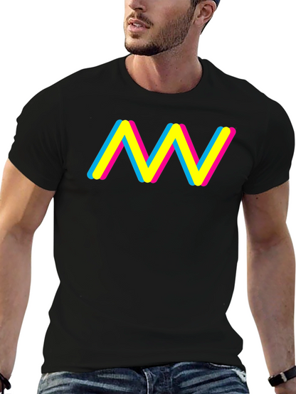 Trendy CMY Wave Graphic T-Shirt - Black