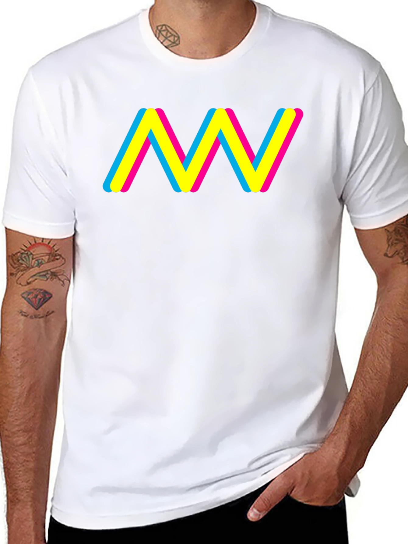 Trendy CMY Wave Graphic T-Shirt - Black