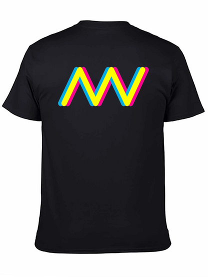 Trendy CMY Wave Graphic T-Shirt - Black