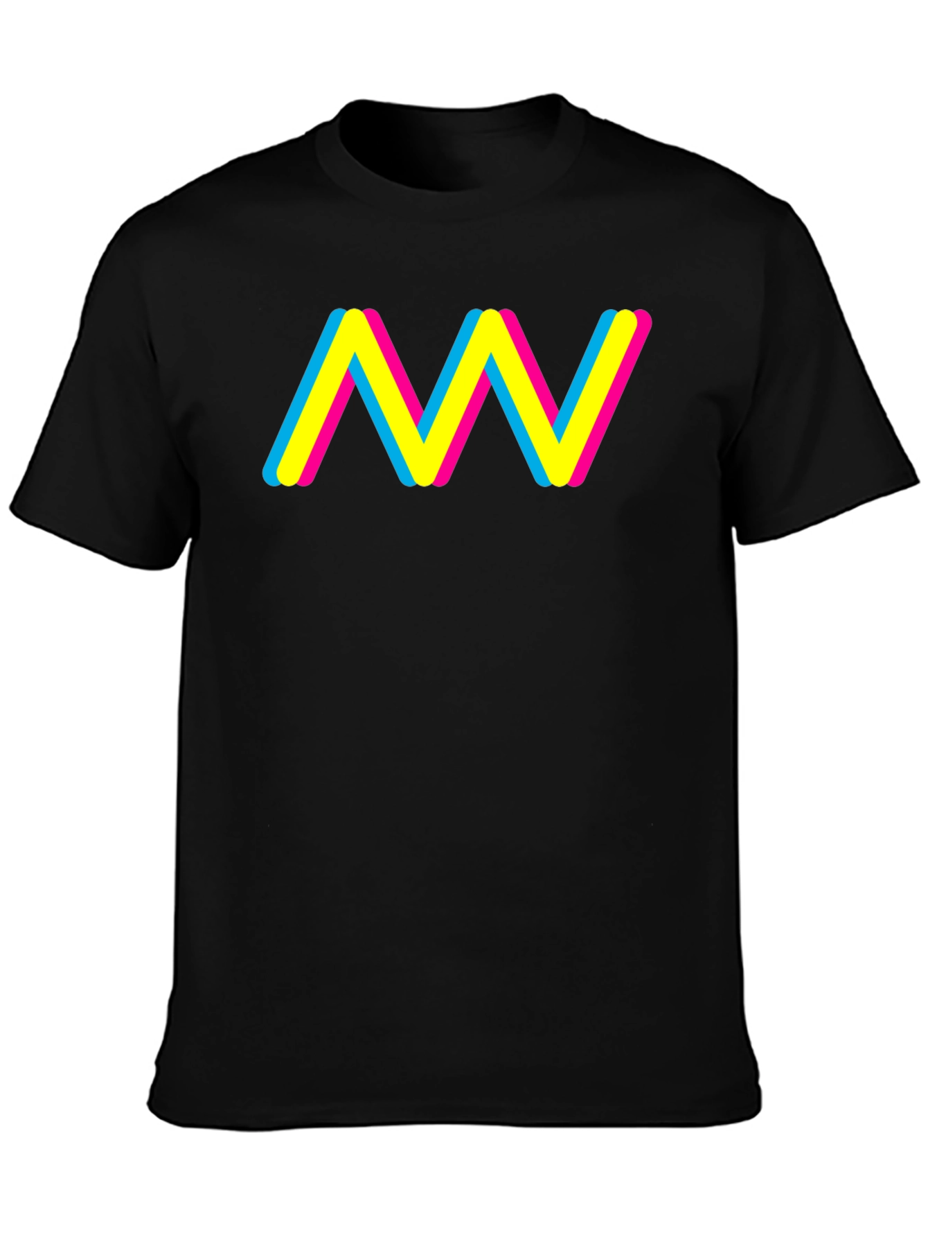 Trendy CMY Wave Graphic T-Shirt - Black