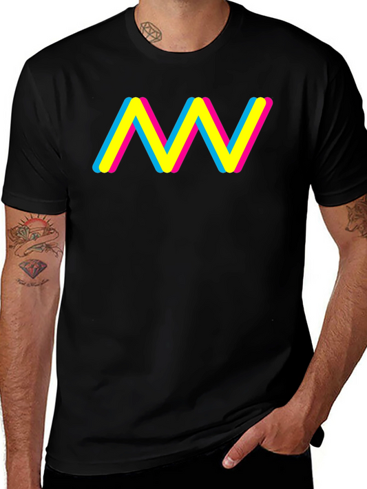 Trendy CMY Wave Graphic T-Shirt - Black