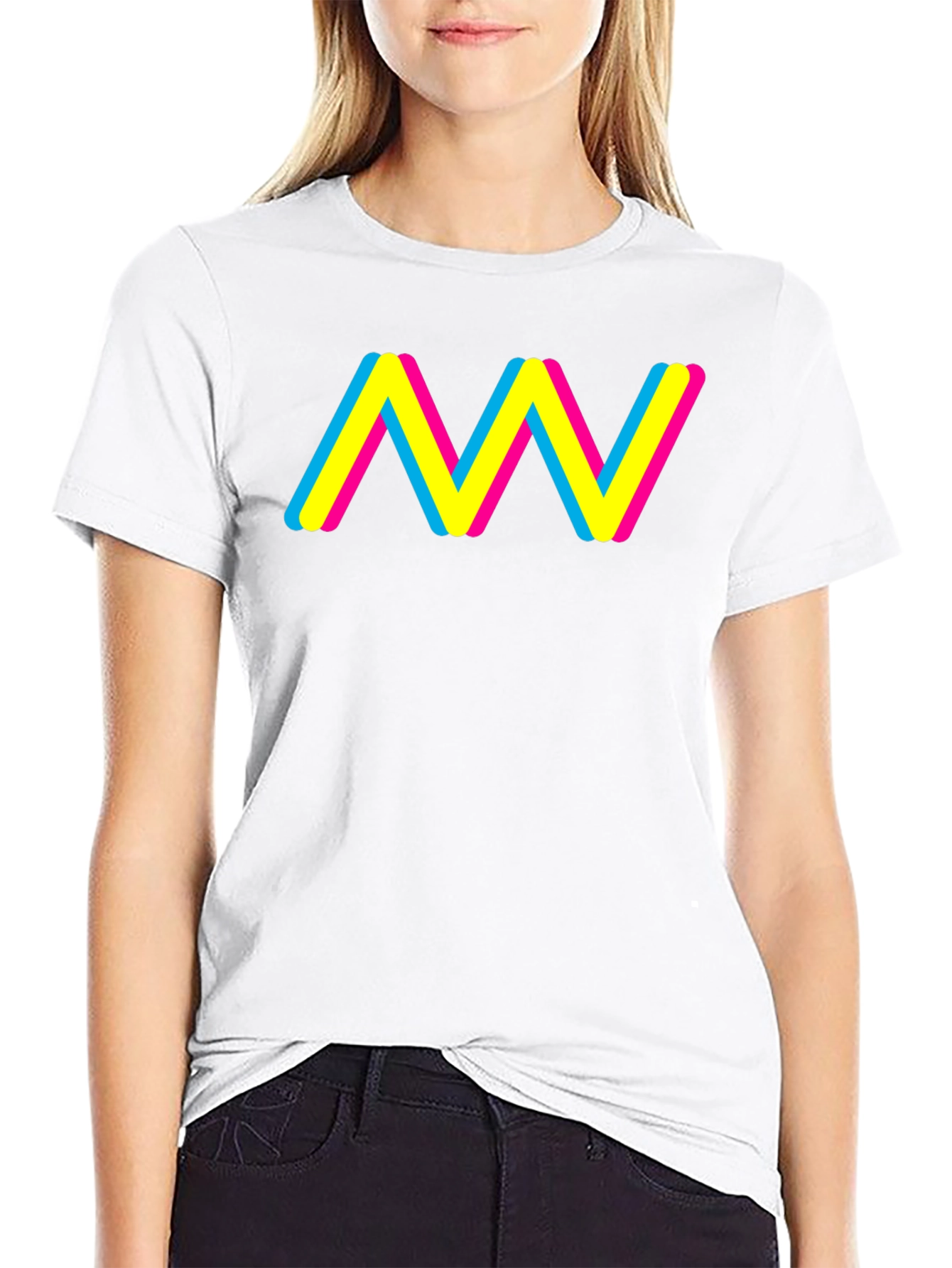 Trendy CMY Wave Graphic T-Shirt - Black