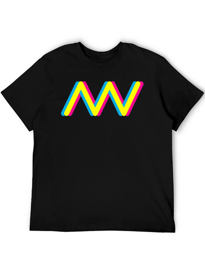 Trendy CMY Wave Graphic T-Shirt - Black
