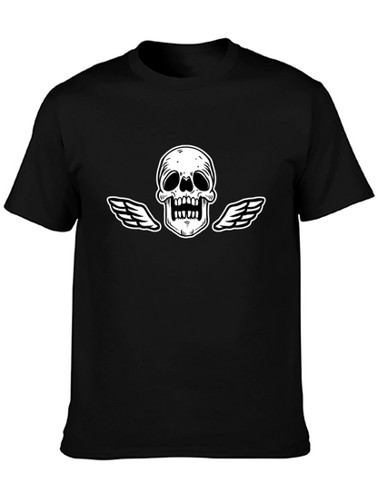 Black T-Shirt with Skull and Wings Graphic
