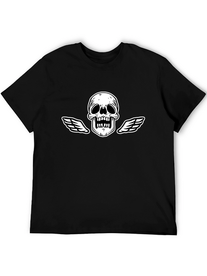 Black T-Shirt with Skull and Wings Graphic