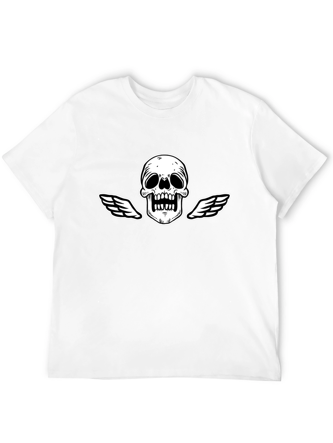 Black T-Shirt with Skull and Wings Graphic