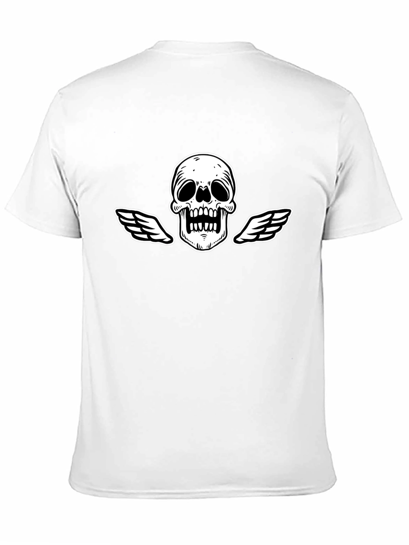 Black T-Shirt with Skull and Wings Graphic