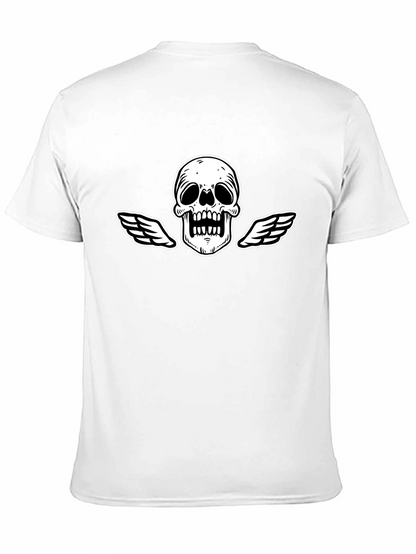 Black T-Shirt with Skull and Wings Graphic