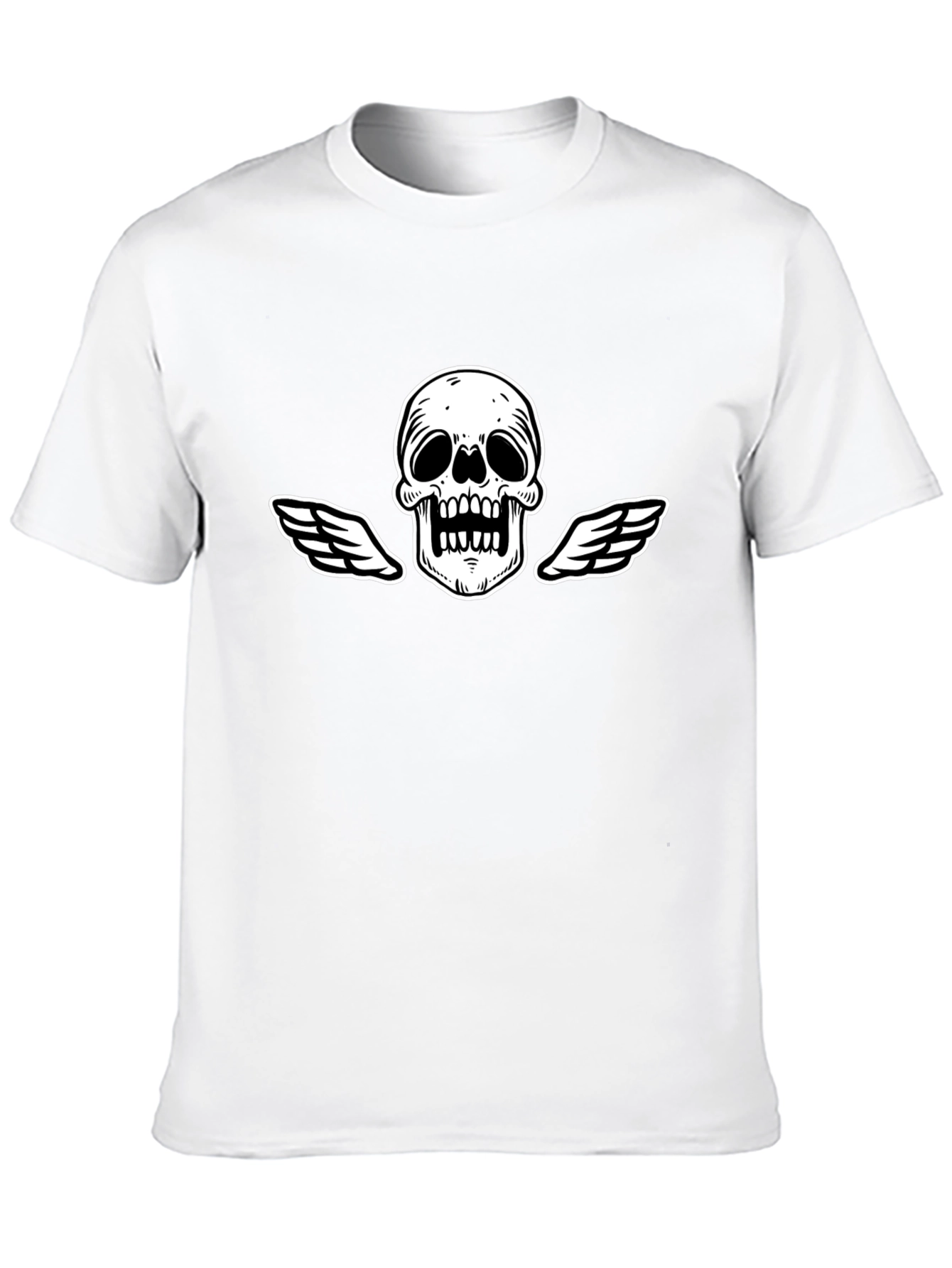Black T-Shirt with Skull and Wings Graphic