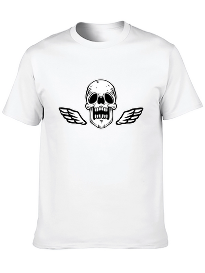 Black T-Shirt with Skull and Wings Graphic