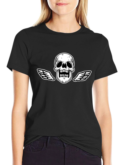 Black T-Shirt with Skull and Wings Graphic