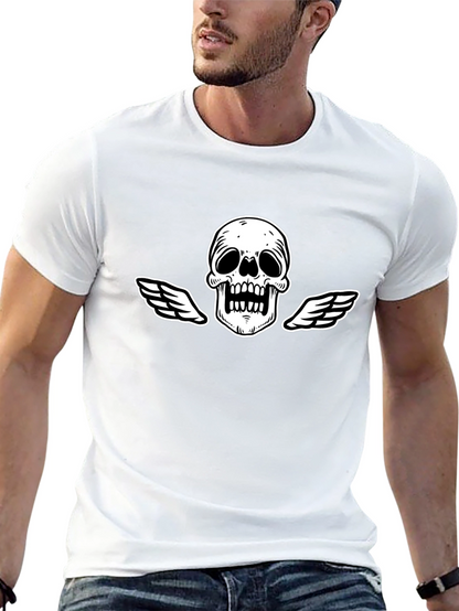 Black T-Shirt with Skull and Wings Graphic