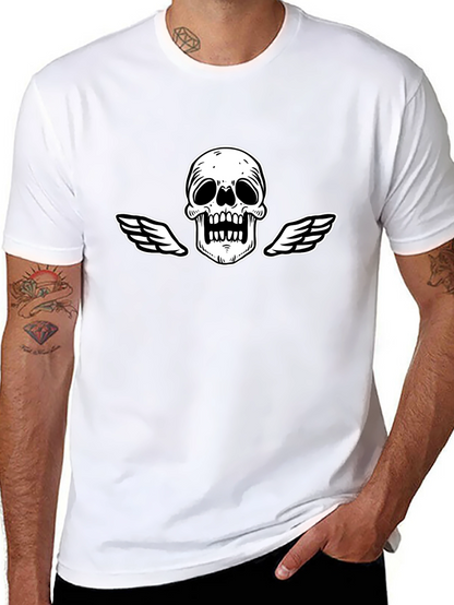 Black T-Shirt with Skull and Wings Graphic