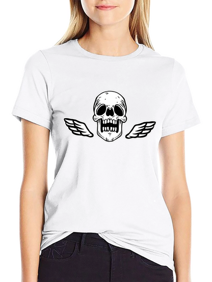 Black T-Shirt with Skull and Wings Graphic