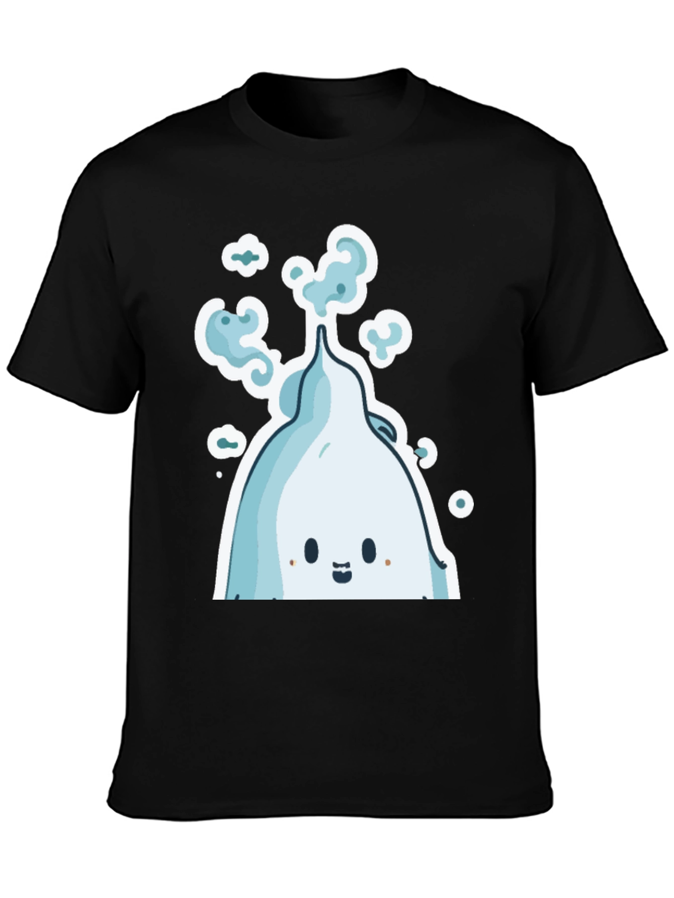 Cute Ghost Cartoon Graphic Tee - Black Cotton Shirt