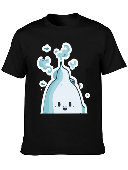Cute Ghost Cartoon Graphic Tee - Black Cotton Shirt