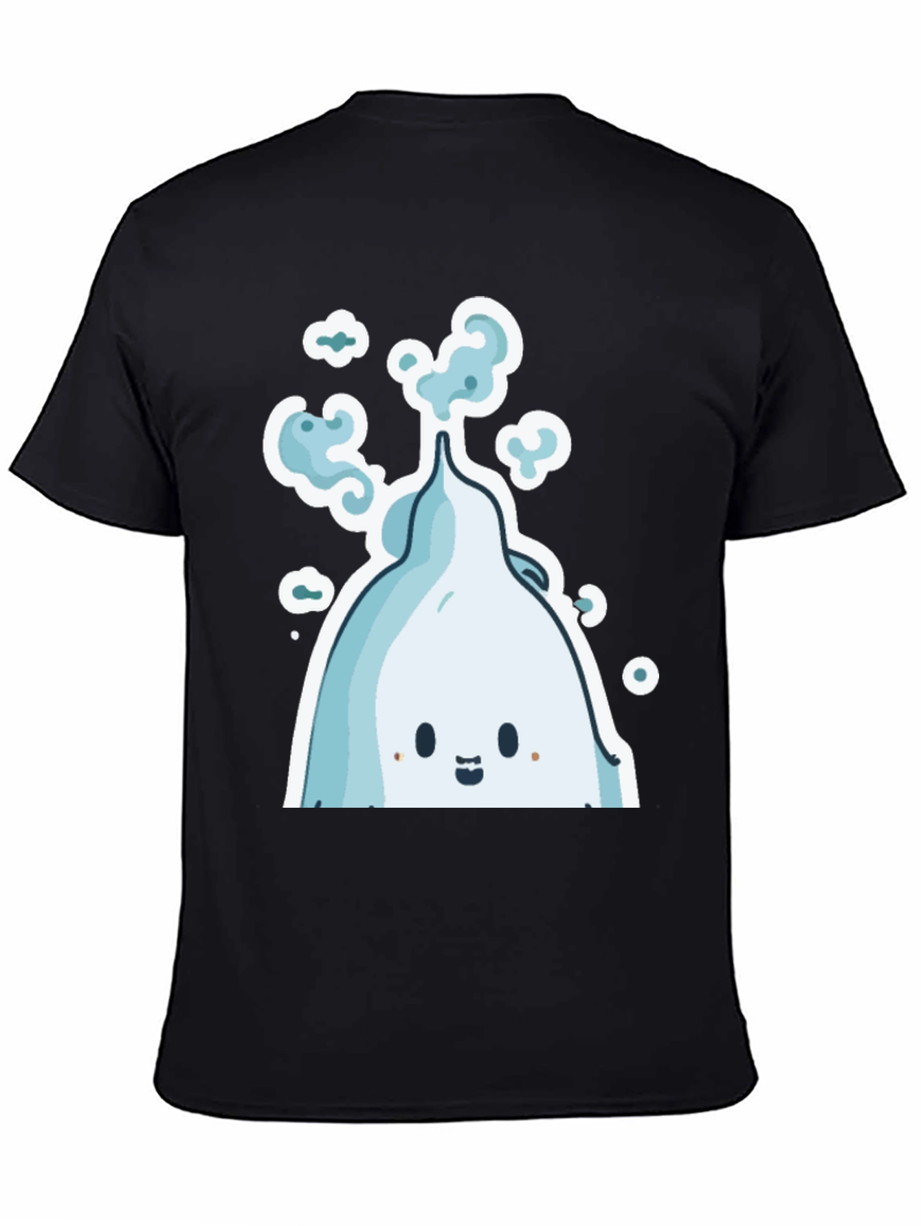 Cute Ghost Cartoon Graphic Tee - Black Cotton Shirt