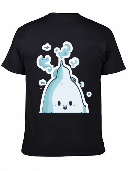 Cute Ghost Cartoon Graphic Tee - Black Cotton Shirt