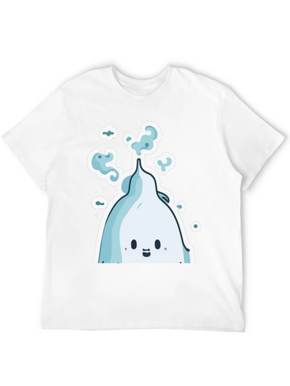 Cute Ghost Cartoon Graphic Tee - Black Cotton Shirt