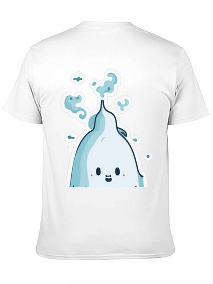 Cute Ghost Cartoon Graphic Tee - Black Cotton Shirt